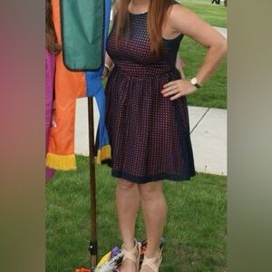 French Connection Navy and Salmon Patterned Dress